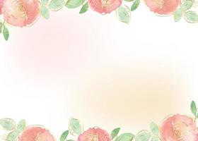 bouquet di fiori di rosa sciolti ad acquerello con sfondo banner cornice quadrata oro linea arte vettore