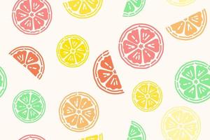 fette multicolori di un motivo estivo doodle di agrumi, collezione di sfondo senza cuciture multi colore design piatto. vettore