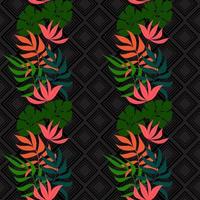 stampa di piante della giungla esotica estiva foglie di palma tropicali. senza cuciture, vettore floreale senza cuciture su sfondo geometrico nero. carta da parati della natura
