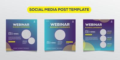 imposta il modello di post sui social media del webinar. banner di promozione del marketing online. vettore