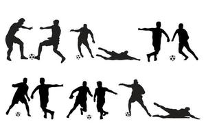 set di calcio, giocatori di calcio, calcio, calcio, silhouette di giocatori vettore