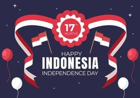 festa dell'indipendenza dell'indonesia il 17 agosto con i giochi tradizionali, il bianco rosso della bandiera e il carattere della gente nell'illustrazione sveglia piana del fondo del fumetto vettore