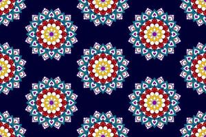 ikat mandala geometrica astratta design etnico senza cuciture. tappeto in tessuto azteco ornamenti mandala decorazioni tessili carta da parati. tribale boho mandala nativi turchia ricamo tradizionale vettore