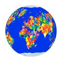 globo con mappa del mondo di tutti i continenti da triangoli. stile origami. modello poligonale vettoriale per il tuo design.