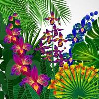 fiori e foglie tropicali. sfondo di disegno floreale. vettore