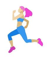 bella ragazza snella che fa sport in abiti blu e scarpe da ginnastica rosa. donna che fa jogging. isolato su sfondo bianco vettore