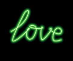 la parola al neon amore verde è isolata su uno sfondo nero vettore