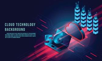 archiviazione dati cloud 3d isometrico, velocità 5g, modello web vettoriale, concetto di tecnologia cloud vettore