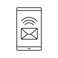 icona lineare del messaggio in arrivo dello smartphone. sms. illustrazione al tratto sottile. display per cellulare con busta. simbolo di contorno. disegno di contorno isolato vettoriale