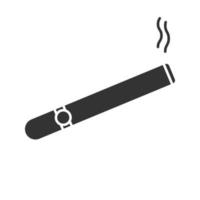 icona del glifo con sigaro in fiamme. sigaretta. area fumatori. simbolo della sagoma. spazio negativo. illustrazione vettoriale isolato