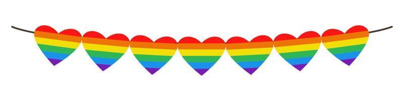 ghirlanda vettoriale di bandiere a forma di cuore. stamina arcobaleno colorato. mese dell'orgoglio lgbtq più.