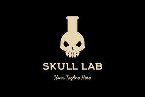 vettore di progettazione di logo di vetro di scienza di laboratorio dell'osso del cranio retrò vintage