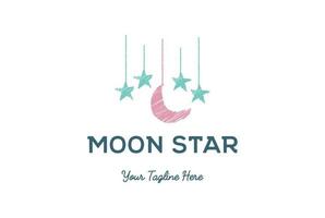 carino scarabocchio adorabile appeso luna stella logo design vettore