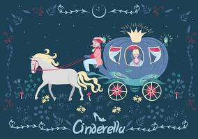 Cenerentola in carrozza. banner da favola con l'iscrizione. grafica vettoriale. vettore