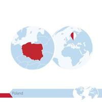 polonia sul globo del mondo con bandiera e mappa regionale della polonia. vettore