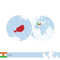 niger sul globo del mondo con bandiera e mappa regionale del niger. vettore