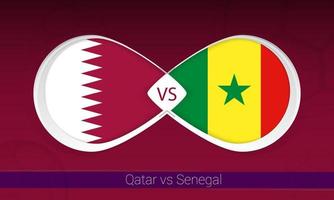 qatar vs senegal nella competizione calcistica, gruppo a. contro l'icona sullo sfondo del calcio. vettore