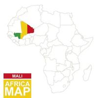 mappa sagomata dell'africa con mali evidenziato. vettore