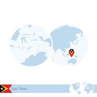 timor orientale sul globo del mondo con bandiera e mappa regionale di timor orientale. vettore