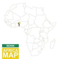 mappa sagomata dell'africa con il benin evidenziato. vettore