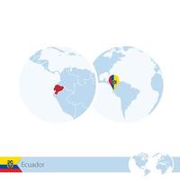 ecuador sul globo del mondo con bandiera e mappa regionale dell'ecuador. vettore