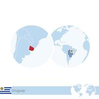 uruguay sul globo del mondo con bandiera e mappa regionale dell'uruguay. vettore