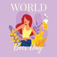 ragazza felice che celebra la giornata mondiale della birra vettore
