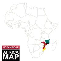 mappa sagomata dell'africa con il Mozambico evidenziato. vettore