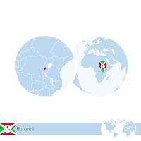 burundi sul globo del mondo con bandiera e mappa regionale del burundi. vettore