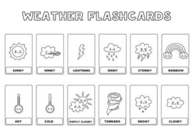 flashcard meteo in bianco e nero per bambini. vettore