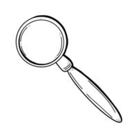 icona della lente d'ingrandimento in stile doodle schizzo. simbolo del fumetto di ricerca della lente d'ingrandimento. illustrazione disegnata a mano vettoriale isolata su sfondo bianco