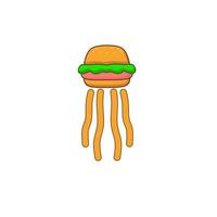 illustrazione grafica vettoriale della combinazione di hamburger logo modello con meduse