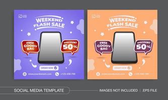 promozione creativa weekend vendita flash post sui social media design vettore