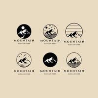 impostare il logo, l'icona e il simbolo della linea di montagna, con il disegno dell'illustrazione vettoriale dell'emblema