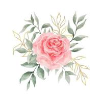 rosa e rosa rossa fiori acquerello vettore isolato su sfondo bianco. grafica vintage di fiori e foglie per matrimonio, biglietto d'invito. illustrazione floreale