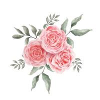 rosa e rosa rossa fiori acquerello vettore isolato su sfondo bianco. grafica vintage di fiori e foglie per matrimonio, biglietto d'invito. illustrazione floreale