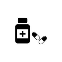 pillole mediche, vettore icona farmaco con la bottiglia
