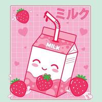 carino kawaii scatola di latte alla fragola cartone animato prodotto asiatico colorato alla moda vettore