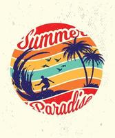 design della maglietta da surf vintage del paradiso estivo vettore