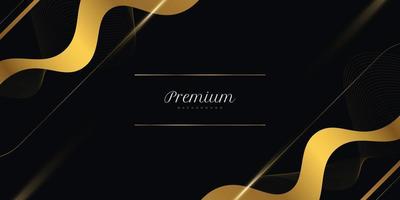 fondo nero e oro di lusso con linee oro ondulate ed effetto luce. sfondo nero e oro premium per design di premi, nomine, cerimonie, inviti formali o certificati vettore