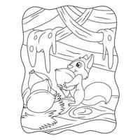 cartone animato illustrazione scoiattolo che raccoglie cibo per preparare il libro o la pagina della lunga stagione secca per bambini in bianco e nero vettore