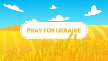 paesaggio estivo rurale con un campo di grano maturo sulle colline e le valli sullo sfondo. illustrazione vettoriale con campi di grano dorato. raccolto autunnale della fattoria. bandiera dell'ucraina prega per la pace, ferma la guerra.