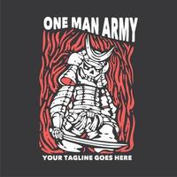 t shirt design un esercito di un uomo con samurai che tiene katana con sfondo grigio illustrazione vintage vettore