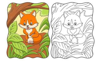 illustrazione del fumetto una volpe seduta sotto un grande albero nel mezzo del libro della foresta o della pagina per i bambini vettore