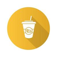 icona del glifo con ombra lunga design piatto bevanda caffè freddo. tazza da caffè usa e getta con cannuccia. illustrazione della siluetta di vettore