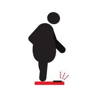 uomo grasso in piedi sull'icona della siluetta della bilancia da pavimento. obesità, sovrappeso. pesatura. illustrazione vettoriale isolata