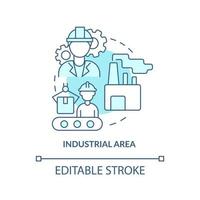 icona del concetto turchese dell'area industriale. illustrazione al tratto sottile dell'idea astratta della categoria di uso del suolo. attività manifatturiera. disegno di contorno isolato. tratto modificabile vettore