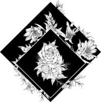 elementi floreali con forma geometrica in bianco e nero vettore
