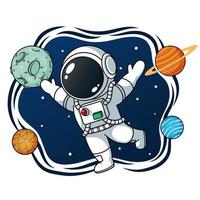 astronauta con pianeti nello spazio vettore