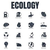 set di ecologia ambientale icona logo illustrazione vettoriale. pacchetto ecologico. modello di simbolo di casa verde, auto elettrica, energia idroelettrica e così via per la raccolta di grafica e web design vettore